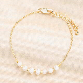 Pearl Beaded Chain Bracelet in Gold