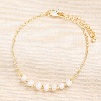 Pearl Beaded Chain Bracelet in Gold