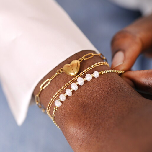 Pearl Beaded Chain Bracelet in Gold
