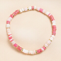 Pink Disc Beaded Bracelet in Gold