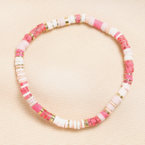 Pink Disc Beaded Bracelet in Gold