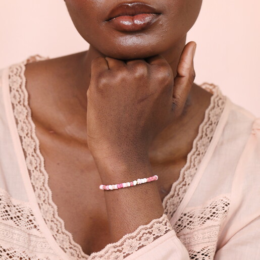 Pink Disc Beaded Bracelet in Gold