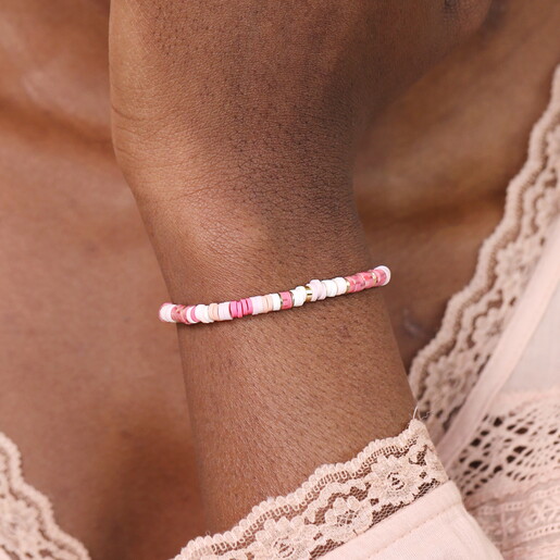 Pink Disc Beaded Bracelet in Gold