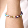 multi coloured glass beaded bracelet close up on model