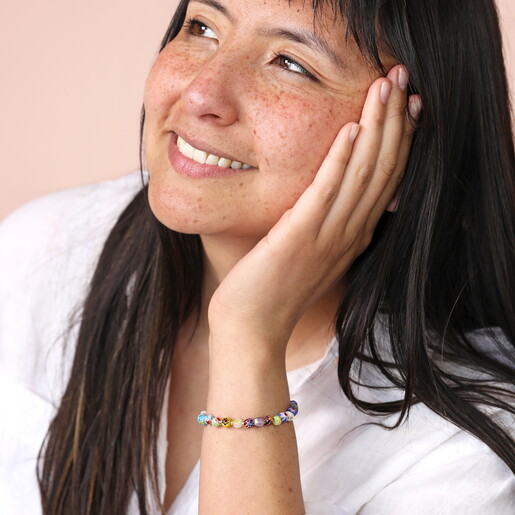 multi coloured glass beaded bracelet on model