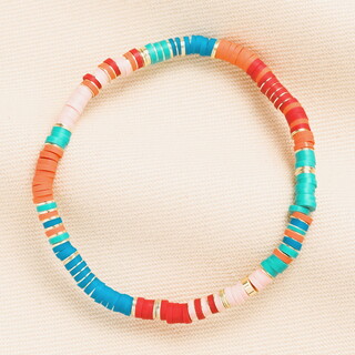 Red and Green Disc Beaded Bracelet in Gold