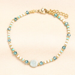 Semi-Precious Beaded Blue Oval Charm Bracelet in Gold