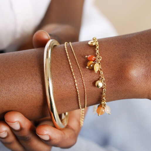 Semi Precious Brown Beaded Cluster Charm Bracelet in Gold