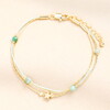 Semi Precious Green Beaded Double Layer Bracelet in Gold