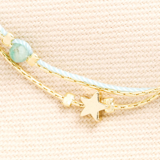 Semi Precious Green Beaded Double Layer Bracelet in Gold