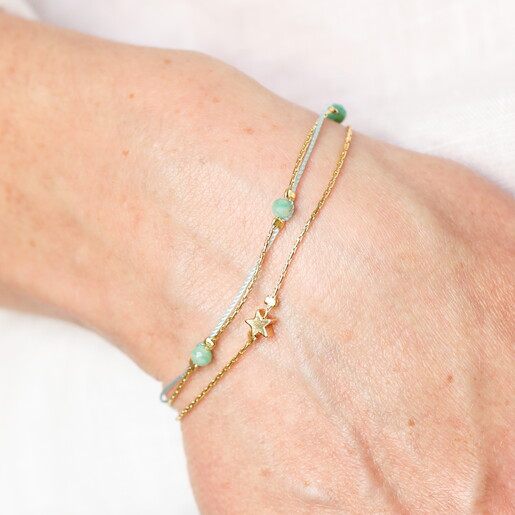 Semi Precious Green Beaded Double Layer Bracelet in Gold