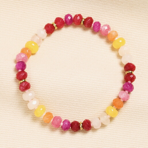 A Pink Red Purple Yellow and Orange Beaded Bracelet with Gold Spacers