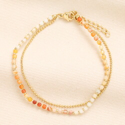 Small Brown Ombre Beaded Bracelet in Gold