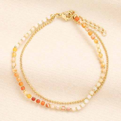 Small Brown Ombre Beaded Bracelet in Gold