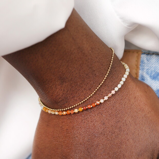 Small Brown Ombre Beaded Bracelet in Gold