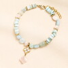 Stainless Steel Flower Charm Green Semi Precious Stone Bracelet in Gold