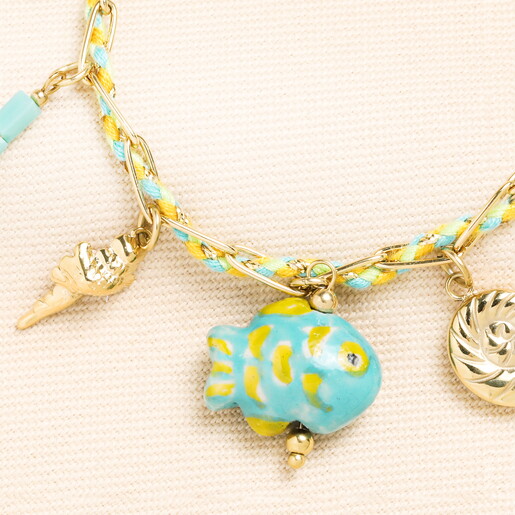 Stainless Steel Green and Blue Sea Charm Bracelet in Gold