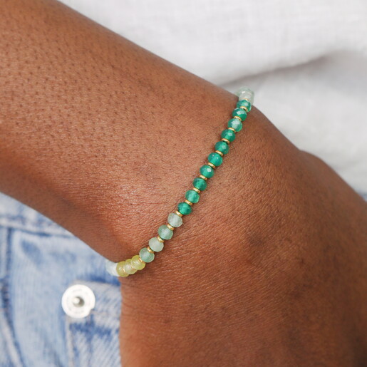 Stainless Steel Green Ombre Semi Precious Stone Beaded Bracelet in Gold