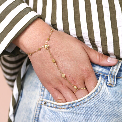 Stainless Steel Heart Charm Hand Chain in Gold on Model