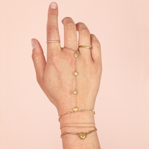 Stainless Steel Heart Charm Hand Chain in Gold Layered on Model