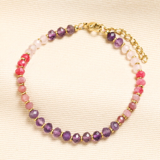 Stainless Steel Multi Semi Precious Stone Beaded Bracelet