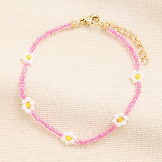 pink daisy beaded bracelet
