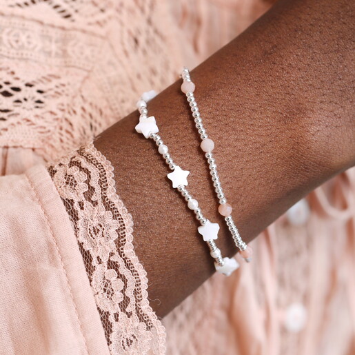 stainless steel beaded bracet in silver