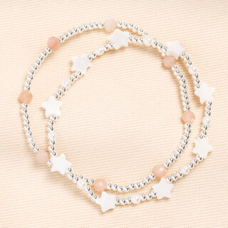 Set of 2 Stainless Steel Shooting Stars Beaded Bracelet in Silver