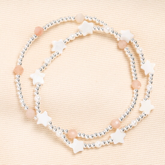Set of 2 Stainless Steel Shooting Stars Beaded Bracelet