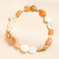 Stainless Steel Semi Precious Neutral Beaded Bracelet in Gold