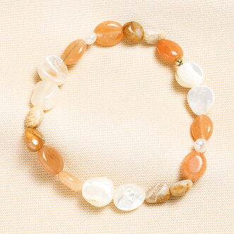 Stainless Steel Semi Precious Neutral Beaded Bracelet in Gold