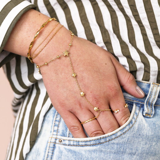 Stainless Steel Star Charm Hand Chain in Gold Layered On Model