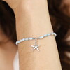 Stainless Steel Starfish Charm Blue Beaded Bracelet in Silver