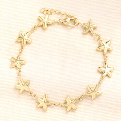 Stainless Steel Starfish Charm Bracelet in Gold 