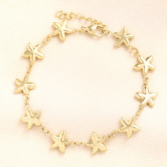 Stainless Steel Starfish Charm Bracelet in Gold