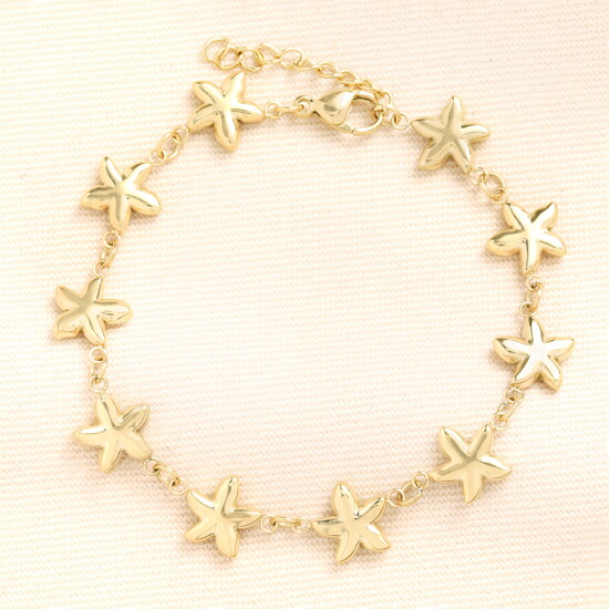 Stainless Steel Starfish Charm Bracelet in Gold 