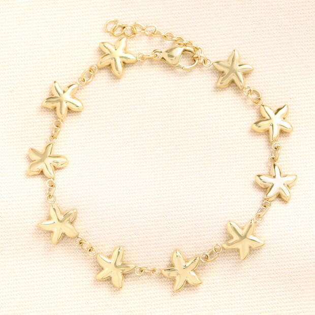 Stainless Steel Starfish Charm Bracelet in Gold 