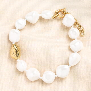 Stainless Steel Chunky Organic Pearl Beaded Bracelet in Gold