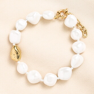 Stainless Steel Chunky Organic Pearl Beaded Bracelet in Gold