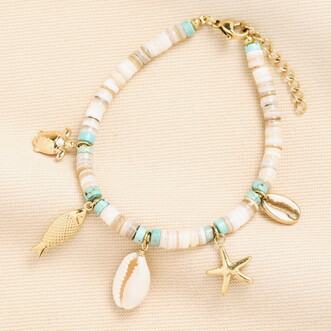 Stainless Steel Summer Shell Charm Bracelet in Gold