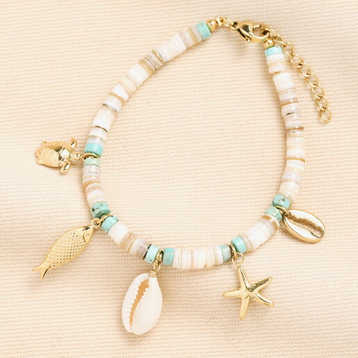 Stainless Steel Summer Shell Charm Bracelet in Gold
