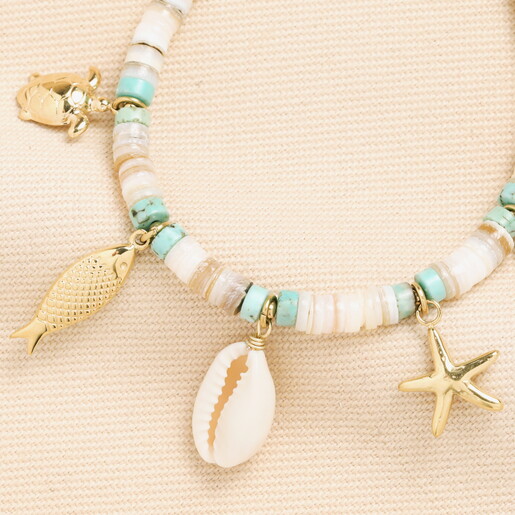 Stainless Steel Summer Shell Charm Bracelet in Gold