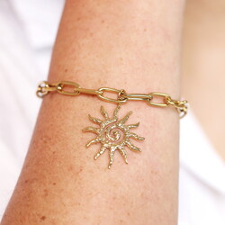 Stainless Steel Sun Charm Paperclip Chain Bracelet in Gold