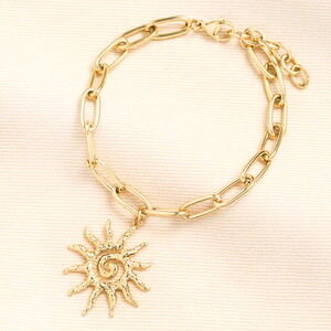 Stainless Steel Sun Charm Bracelet in Gold