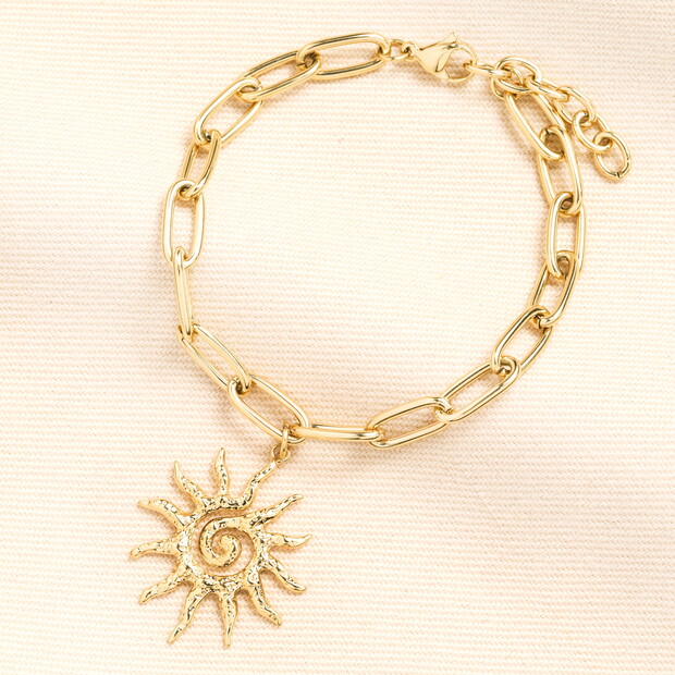 Stainless Steel Sun Charm Paperclip Chain Bracelet in Gold