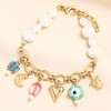 Stainless Steel Vintage Charm and Pearl Chunky Bracelet in Gold