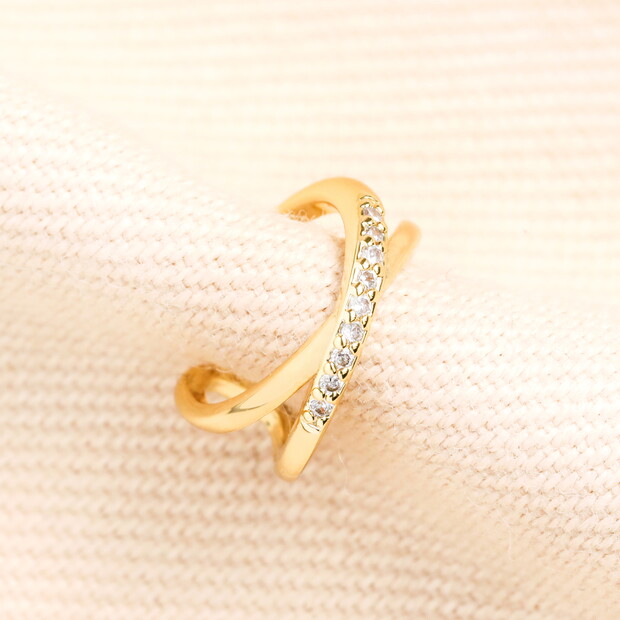 Crystal Twin Flower Ear Cuff in Gold