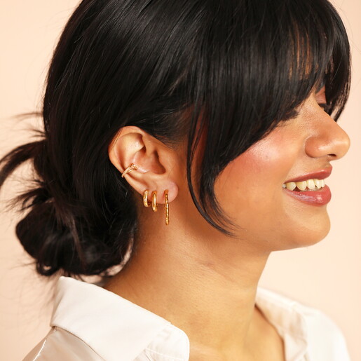 Curated Ear with Crystal Twin Flower Ear Cuff in Gold on Model