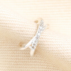 Crystal Twist Bar Ear Cuff in Silver