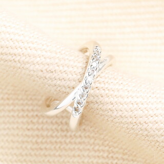 Crystal Twist Bar Ear Cuff in Silver